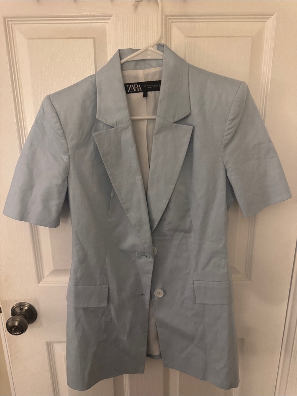 ZARA Pale Blue Short-Sleeve Tailored Blazer